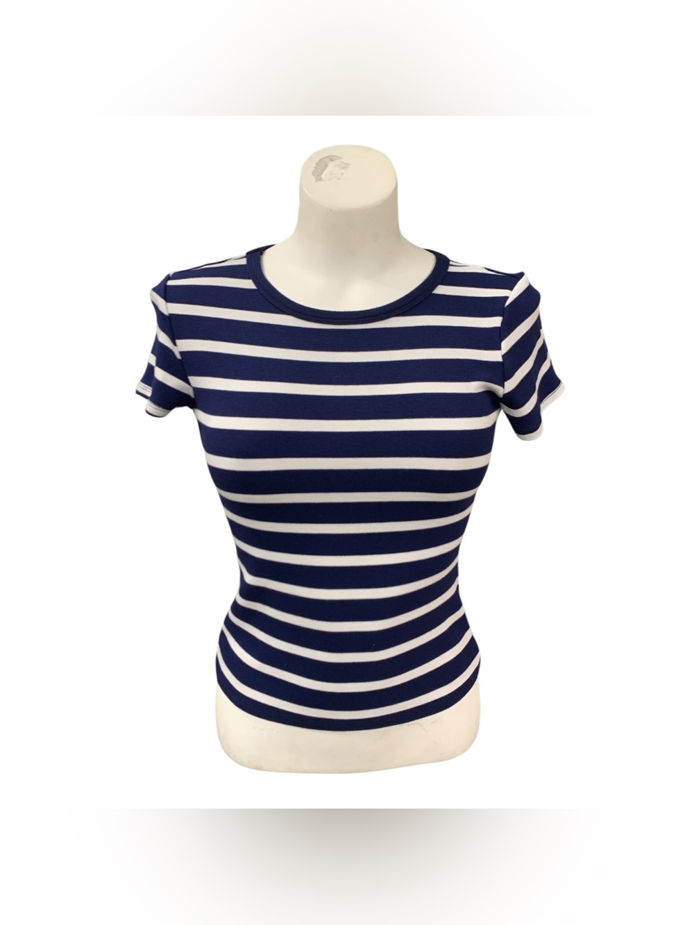 Cyrus Navy and White Striped Short Sleeve Crew Tee Size S